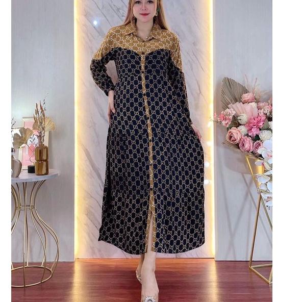 Menarik.. GAMIS RAYON PREMIUM/GAMIS RAYON KANCING DEPAN/DRESS RAYON TERBARU/GAMIS RAYON MOTIF GUCCI/
