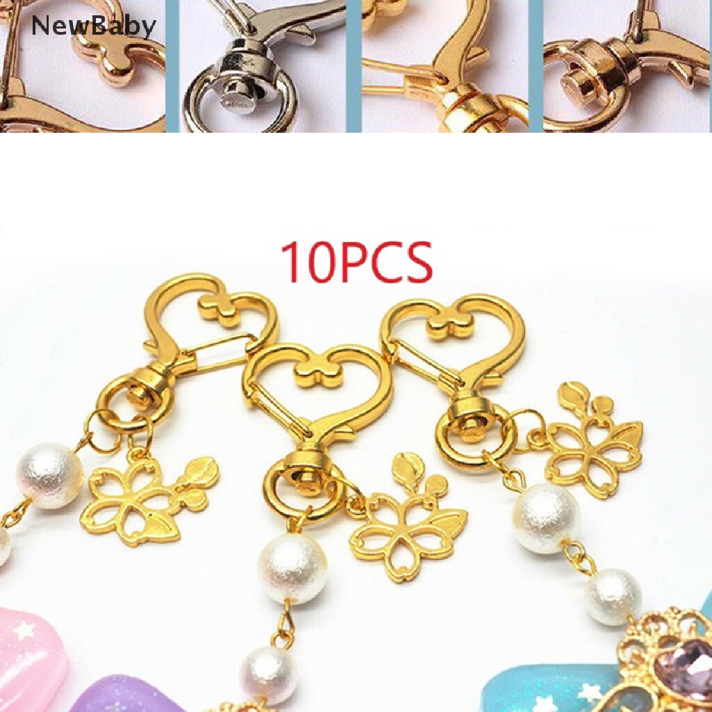 Newbaby 10pcs Gantungan Kunci Bentuk Hati Desain Hollow DIY