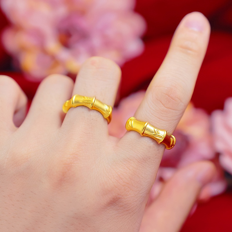 Cincin Desain Bambu 24k Gaya Korea Untuk Pria Dan Wanita