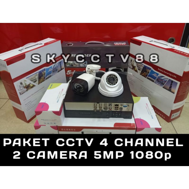 PAKET CCTV XMEYE 4 CHANNEL 2 CAMERA 5MP FULL HD 1080P KOMPLIT+HDD 500GB