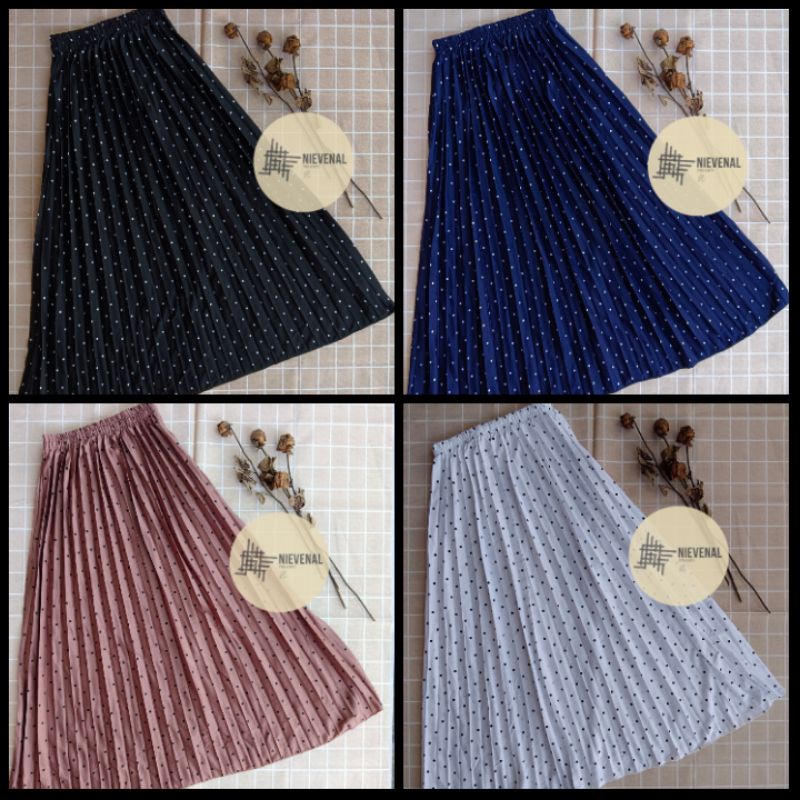 rok plisket wanita dewasa panjang motif polkadot tebal model kekinian prisket korea style skirt hija