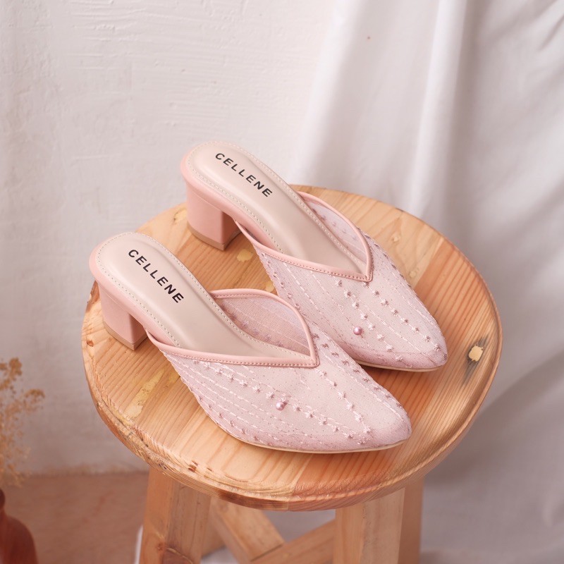 Cellene • IRISH Lace Heels 37-42 | Wedding Shoes Brukat Lace 5cm Wisuda Lamaran-Dusty Pink