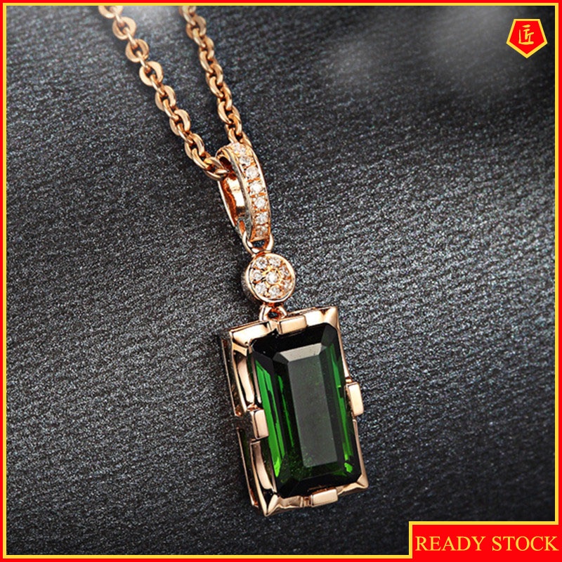 [Ready Stock]Fashion 18K Rose Gold Plated Emerald Pendant Necklace