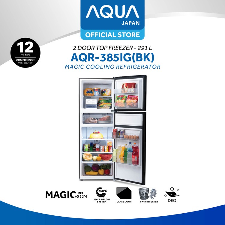 AQUA JAPAN AQR-385IG(BK) Kulkas 2 Pintu