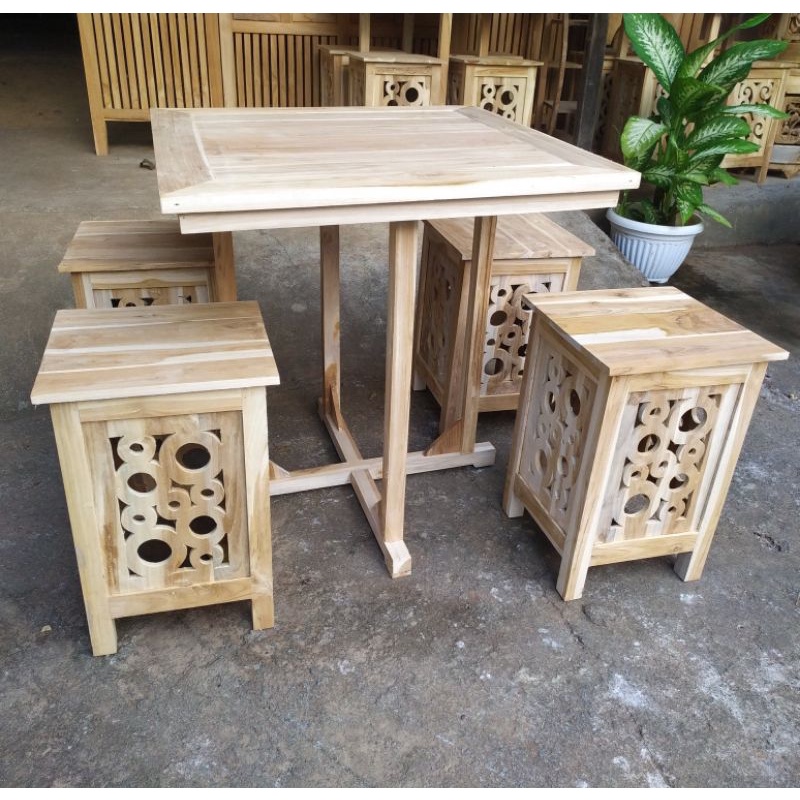 KURSI CAFE MINIMALIS JATI SET MEJA DAN 4 KURSI CAFE HARGA TERMURAH / KURSI TERAS TAMU JATI MINIMALIS