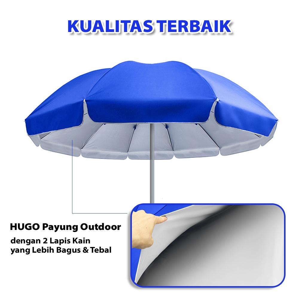 HUGO Payung Tenda Lapak 260 cm Payung Jualan Dua Lapis Dobel Jari Jumbo Anti UV Anti Angin dengan Sarung