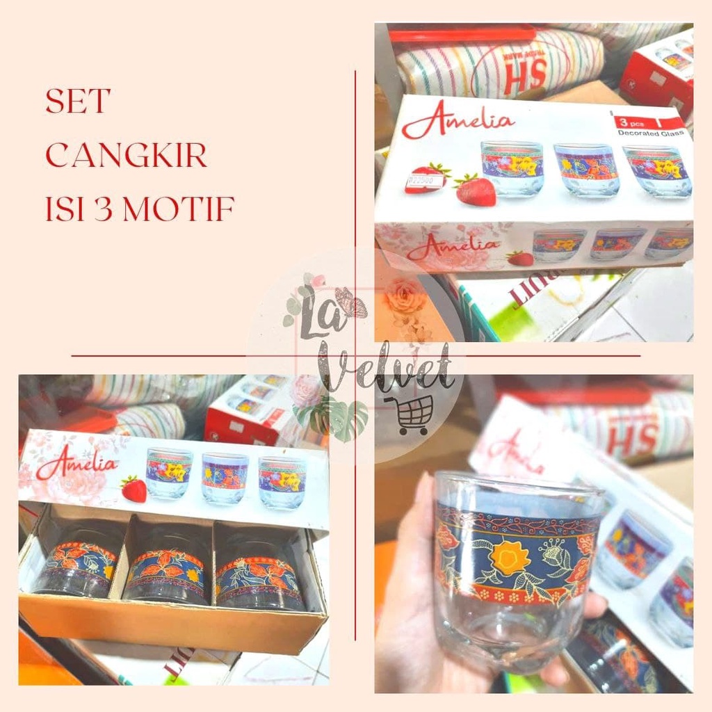 Set gelas kaca motif batik Amelia