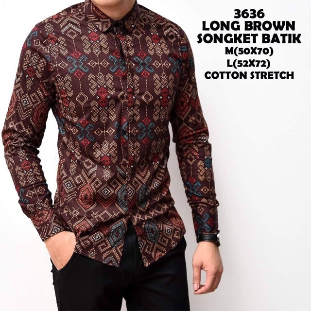 Kemeja pria batik songket lengan panjang cowok slimfit