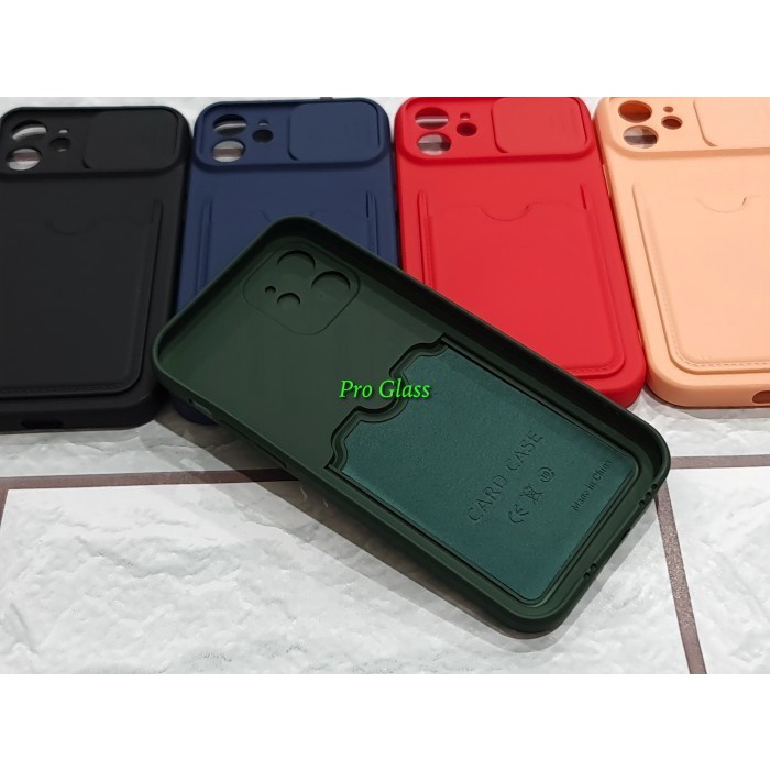 C128 Iphone 12 / 12 Pro / 12 Pro Max / 12 Mini Silicone Card Holder Case + Lens Cover