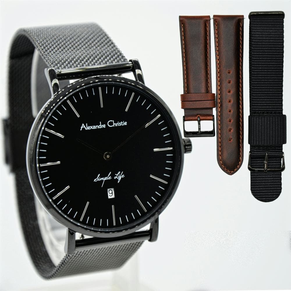 ORI ALEXANDRE CHRISTIE AC 8566 PRIA FULL BLACK RANTAI PASIR ORIGINAL