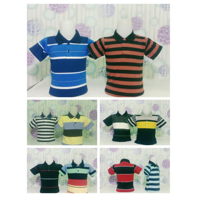 Atasan Kaos Kerah Salur Anak Laki - Laki Usia 2 - 8 Tahun