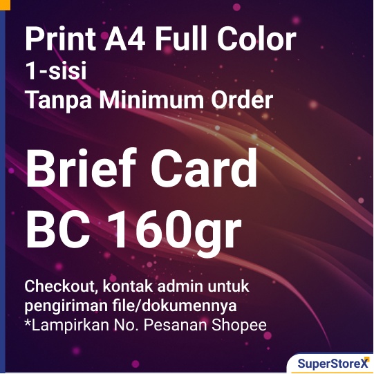 Jasa Print karton Brief card BC 160gr tebal A4 Full Color Warna 1 Sisi