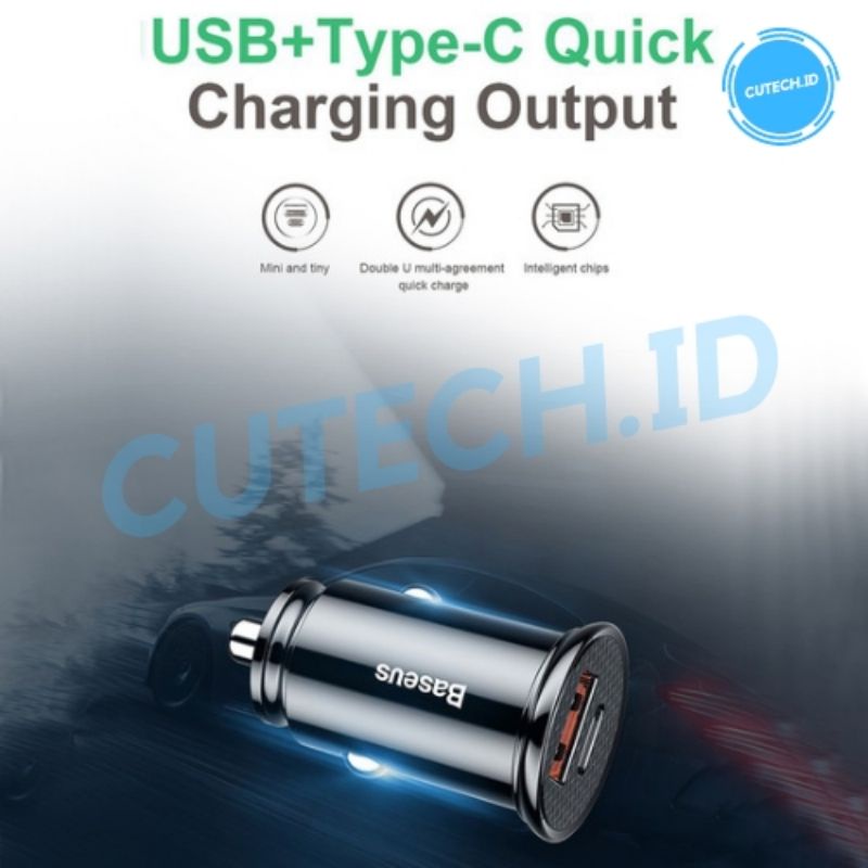 BASEUS CAR CHARGER 30W TYPE C PSS PD + USB A QUICK CHARGE 3.0