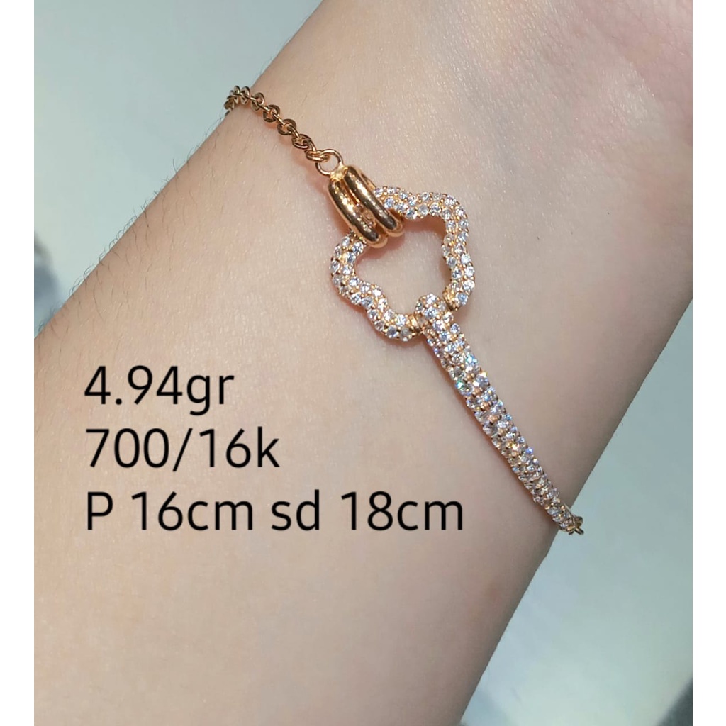 Gelang Rantai Emas Fashion Clover Zircon Kadar 70% 4.94 Gram