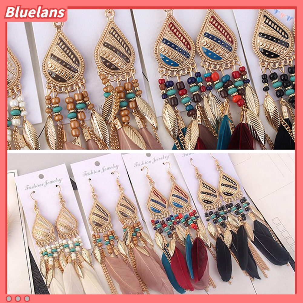 Bluelans Anting Kait Gantung Wanita Desain Bulu Gaya Vintageelegan Untuk Hadiah