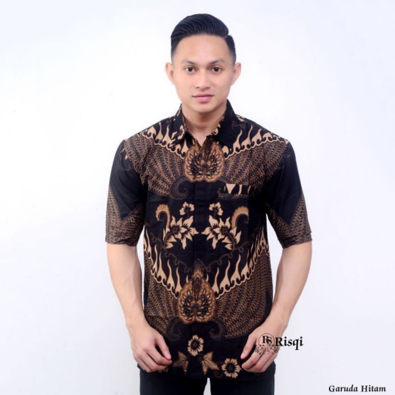 KEMEJA BATIK PRIA PENGAN PENDEK KEMEJA BATIK PRIA TERPOPULER  ARRIVAL DISTRO BATIK PRIA BORDIR SOGAN HRB027