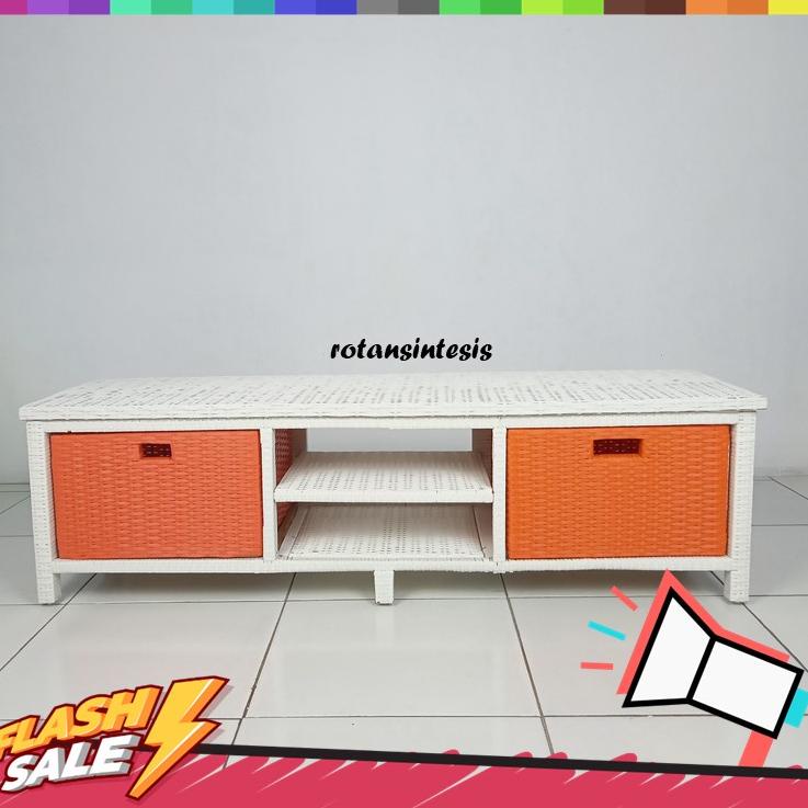 ㅝ Buffet Lemari Meja TV dan 2 Laci Simpel Rotan Sintetis Dekorasi Rumah NEW 3689 ❅