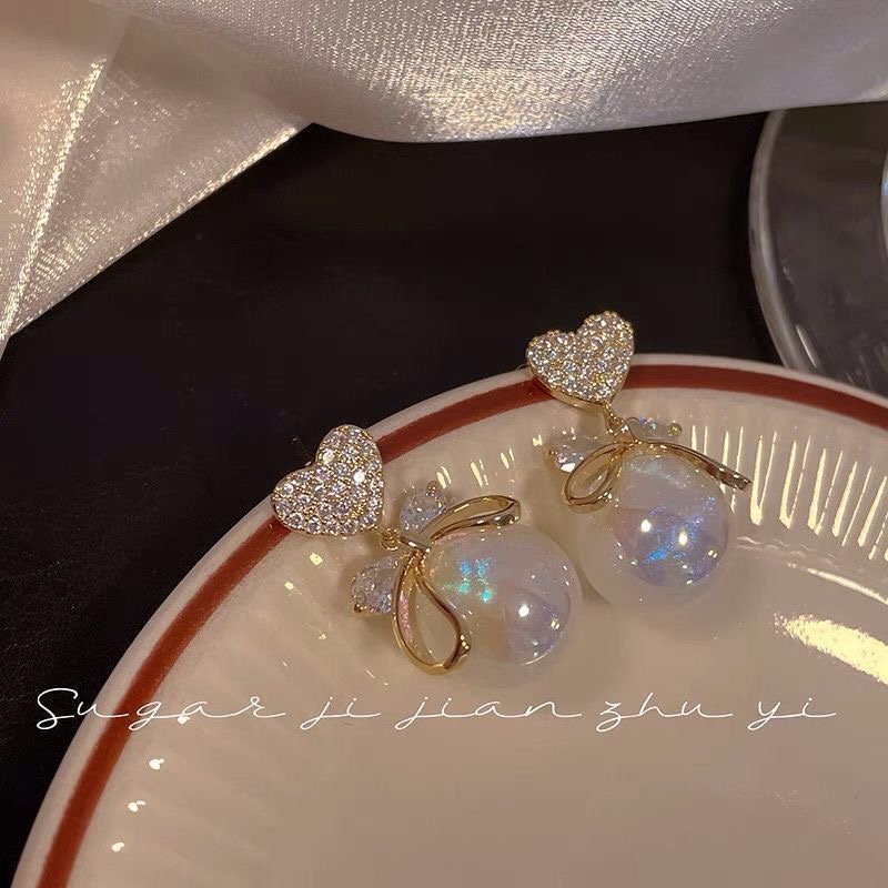 IFYOU Anting Stud Bentuk Hati Aksen Mutiara Gaya Vintage Korea Untuk Wanita