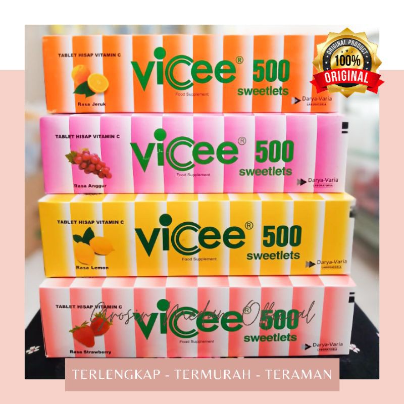 VICEE VITAMIN C HISAP 500 MG RASA LEMON ORANGE ANGGUR STRAWBERRY