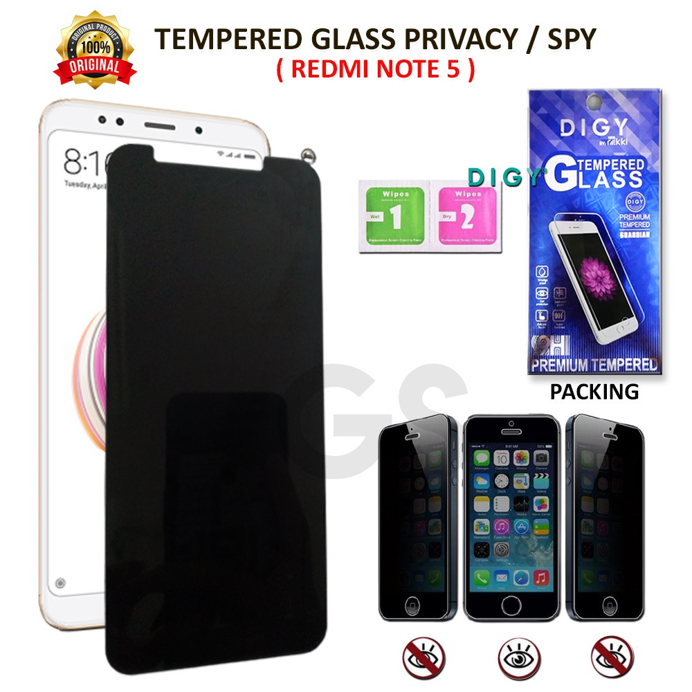 Tempered Glass Anti SPY REDMI 4A 6 PRO 7A 8 8A 9T 9C NOTE 5 NOTE 6 Anti Gores Kaca Full Hitam