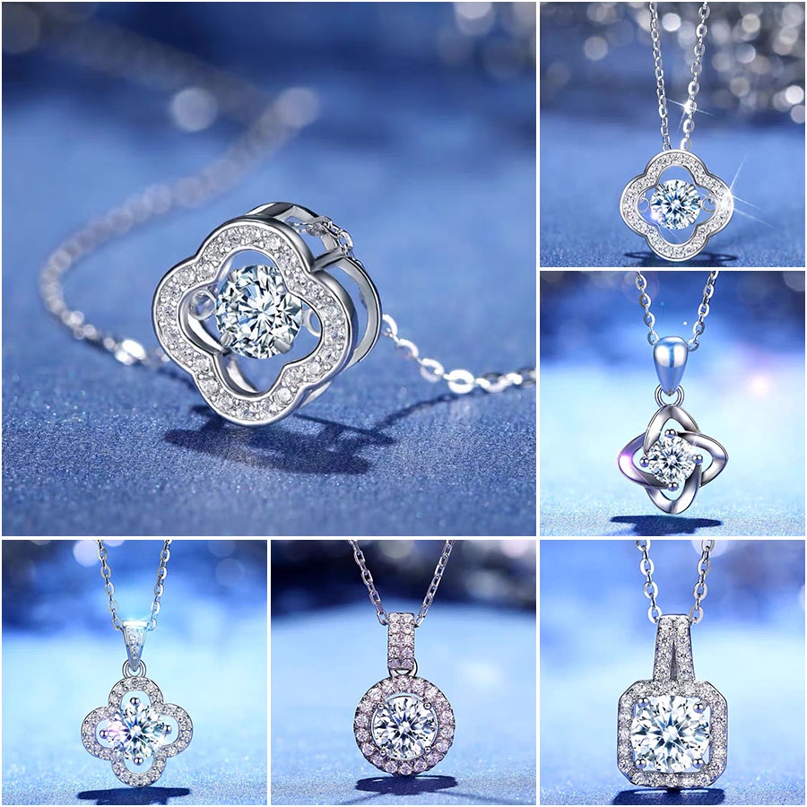 Moissanite Kalung Rantai Klavikula 925 Perak Zirkon Kalung Sederhana Liontin Temperamen Liontin Hadiah Ulang Tahun Wanita