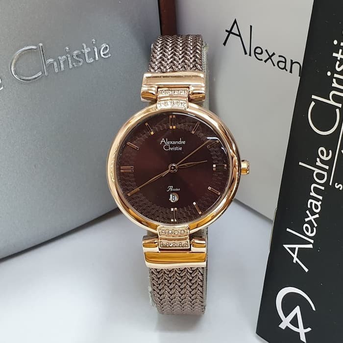 jam tangan wanita alexander cristie original ac2757 brown rosegold