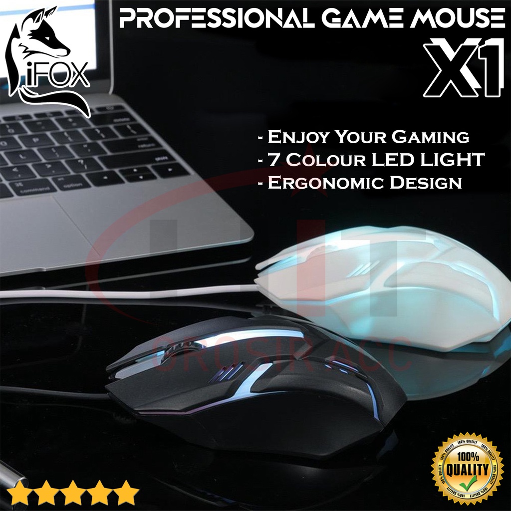 Mouse Kabel Gaming X1 IFOX LED Cable Mouse Game RGB Colorful 7 LED