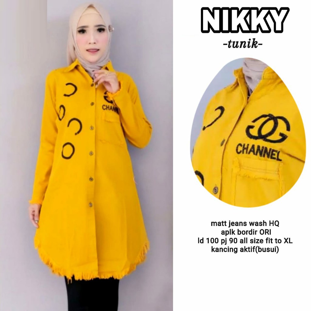 CHANA TUNIK JEANS CHANNEL NIKKY YELLOW BORDIR ORIGINAL GBM