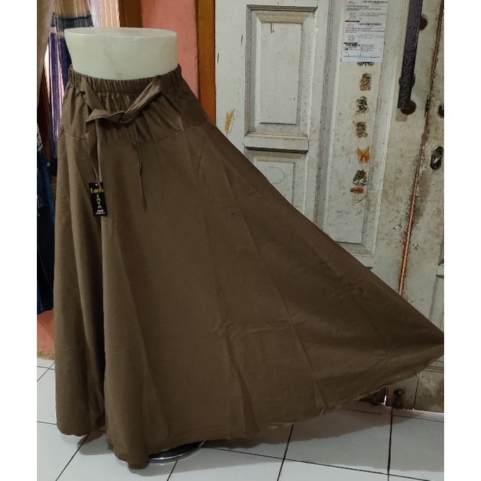 Rok panjang motif kotak dewasa model payung-Polos cokelat