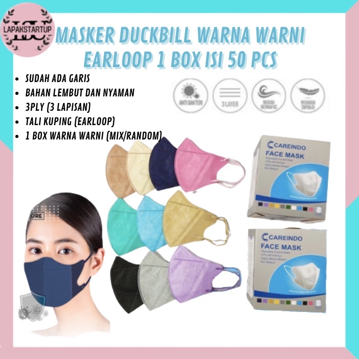 [ CAREINDO ] Masker Duckbill Warna Warni / Mix Garis Earloop Isi 50pcs Premium Quality LS