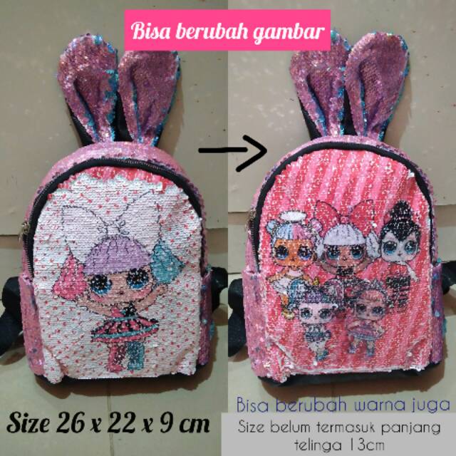 Tas lol sequin berubah gambar / tas sequin anak / tas ransel sequin import