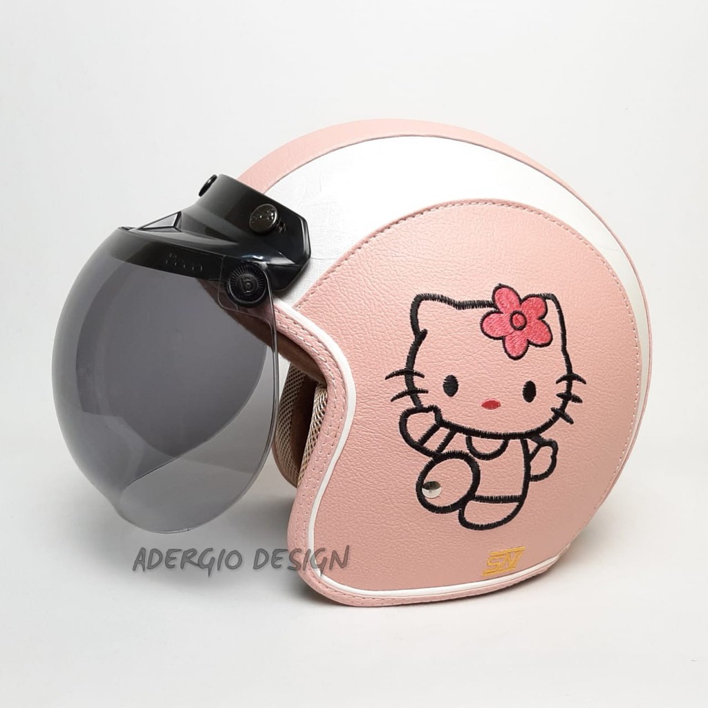 Helm Bogo Dewasa SNI Karakter Hello Kitty Pink Bordir