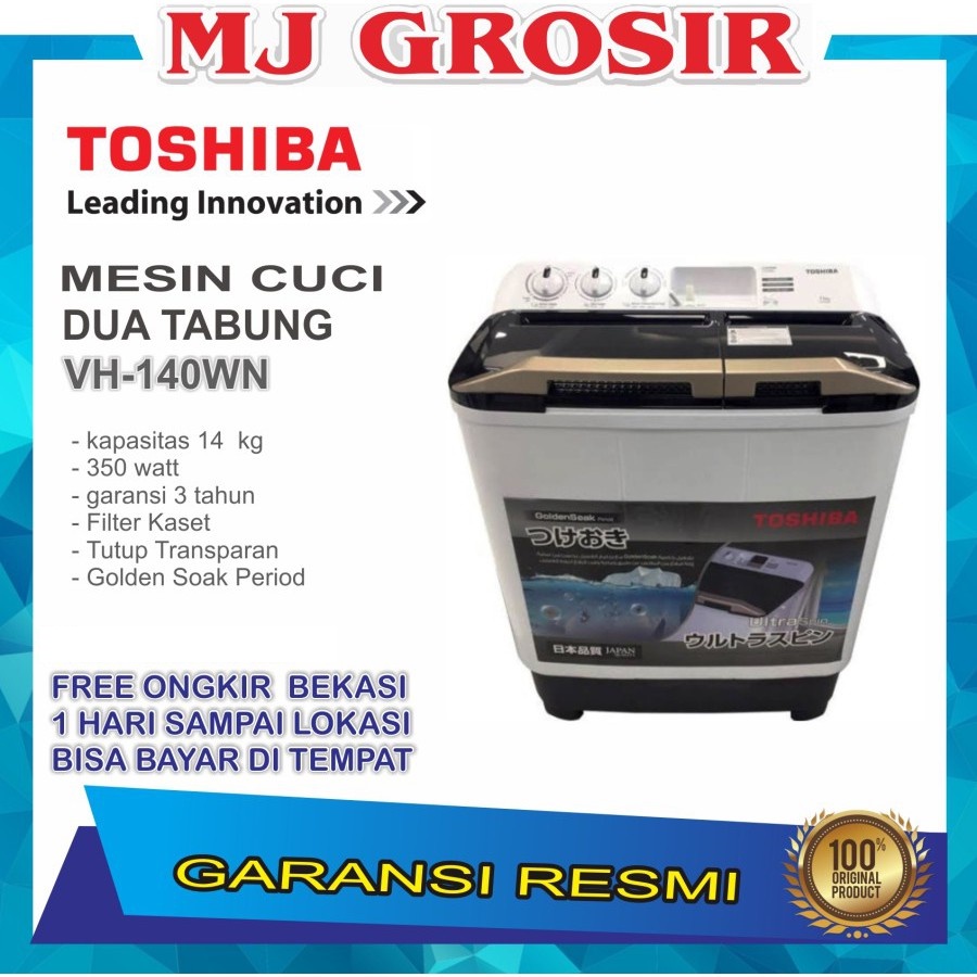 MESIN CUCI TOSHIBA VH 140 WN 14KG 2 TABUNG 140WN 14 KG LOW WATT JEPANG