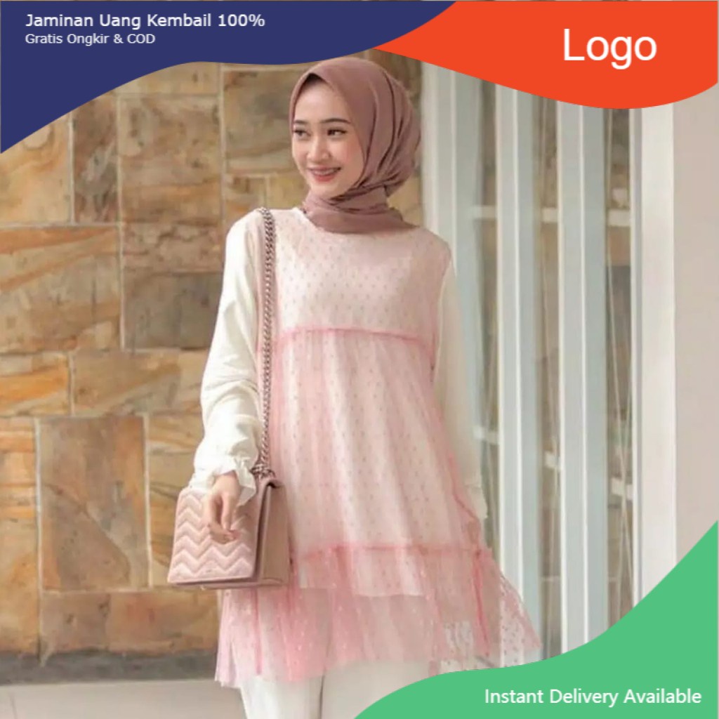 COD - Evelin Tunik Tile Dot Import Atasan Long Tunik Kondangan Fashion Remaja Wanita Muslim Termurah