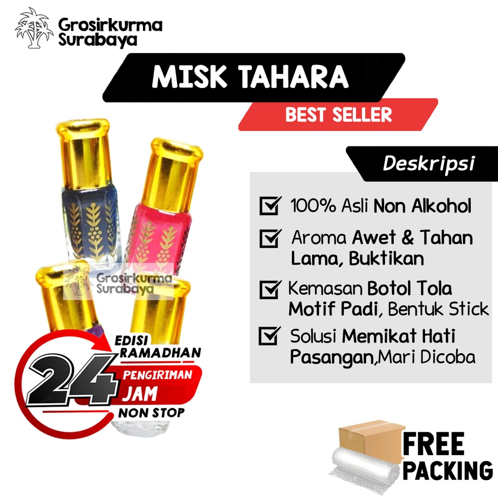 100% ASLI Misk Tahara 3ml Berbagai Aroma Non Alkohol Parfum Miss V Nifas Haid Thoharoh Thaharah