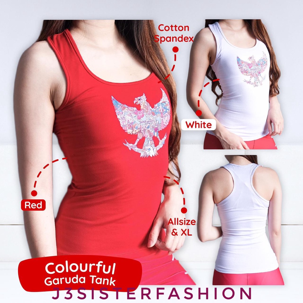 BAJU ATASAN TANKTOP SENAM COLORFUL GARUDA MERAH PUTIH tanktop senam yoga fitness sepeda gym