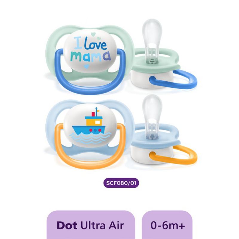 SCF080 Philips Avent Baby Soother Pacifier Ultra Air Happy 0-6m isi 2 / Empeng Bayi