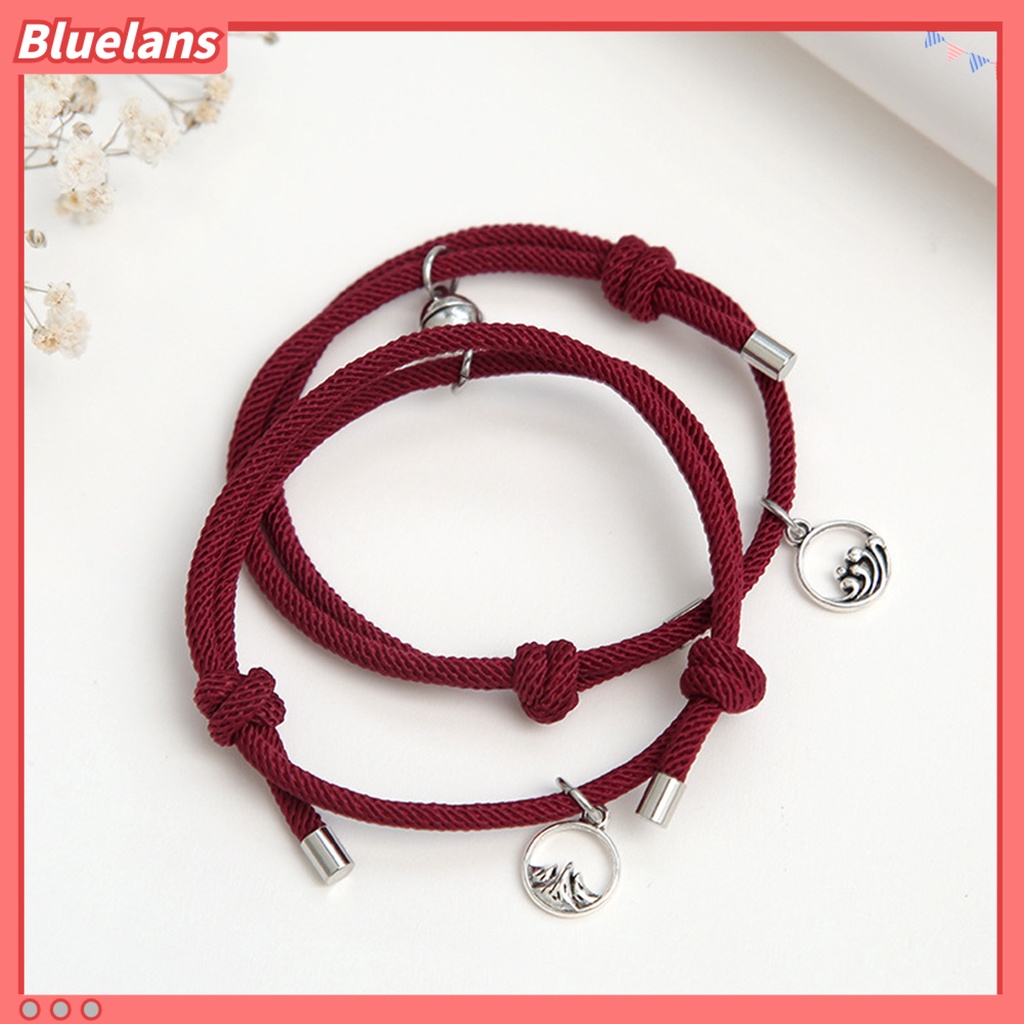 Bluelans 2pcs Gelang Tali Kepang Magnetik Dapat Disesuaikan Bahan Alloy Untuk Pasangan