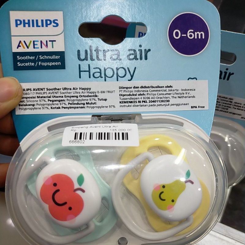 Empeng Philips Avent Ultra Air Happy 0-6m / 6-18m (isi 2pcs)