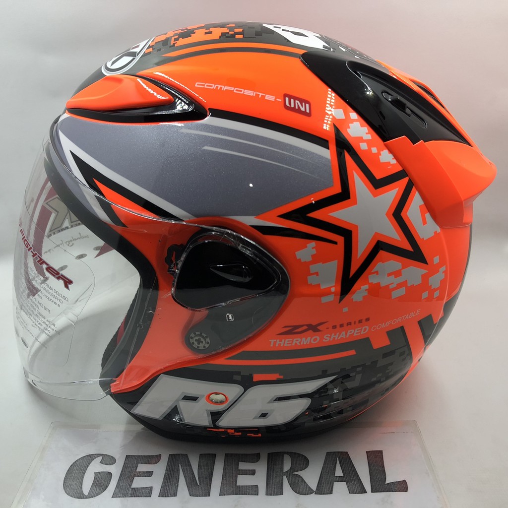 GOYANG HARGA;; Helm NHK R6 Motif Pixel Orange Fluorecent Jingga Flo 100%ORIGINAL