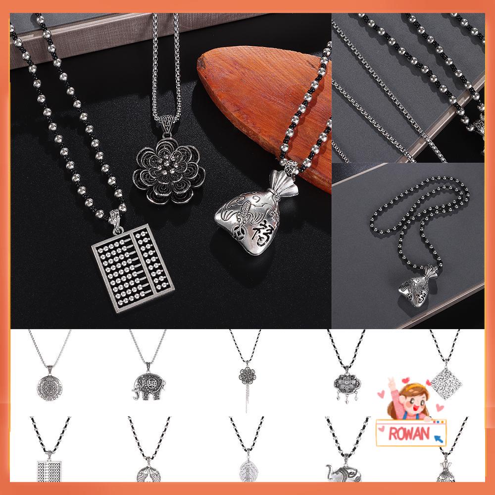 Kalung Rantai Manik-Manik Liontin Abacus Lotus Tibet Etnik Nepal Vintage Warna Silver Untuk Pria Dan Wanita