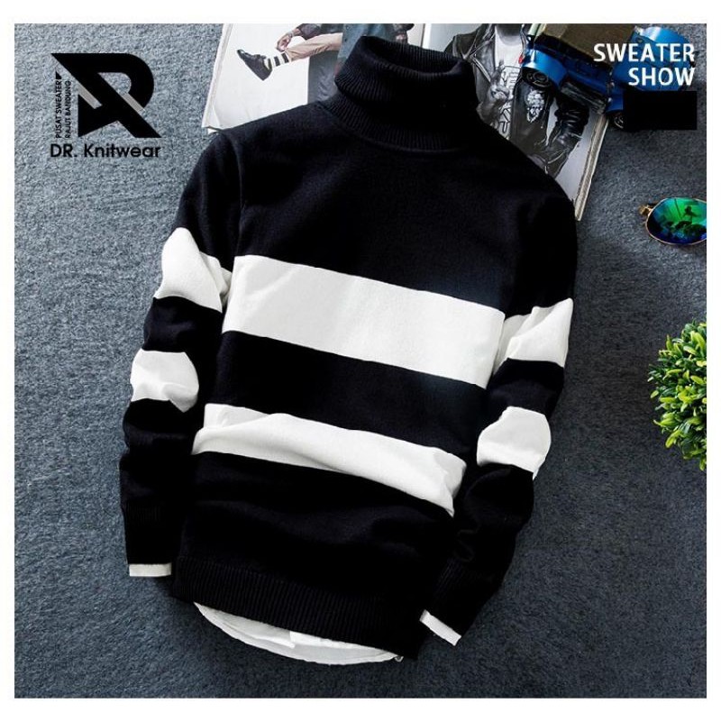 Rajut Valen Turtleneck Black - Sweater Rajut Kerah Tinggi Katun Pria Berkualitas