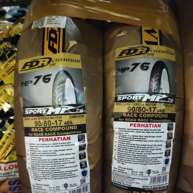 ban fdr mp 76 sepasang depan dan belakang ring 17 ukuran 90-80/17 soft compound