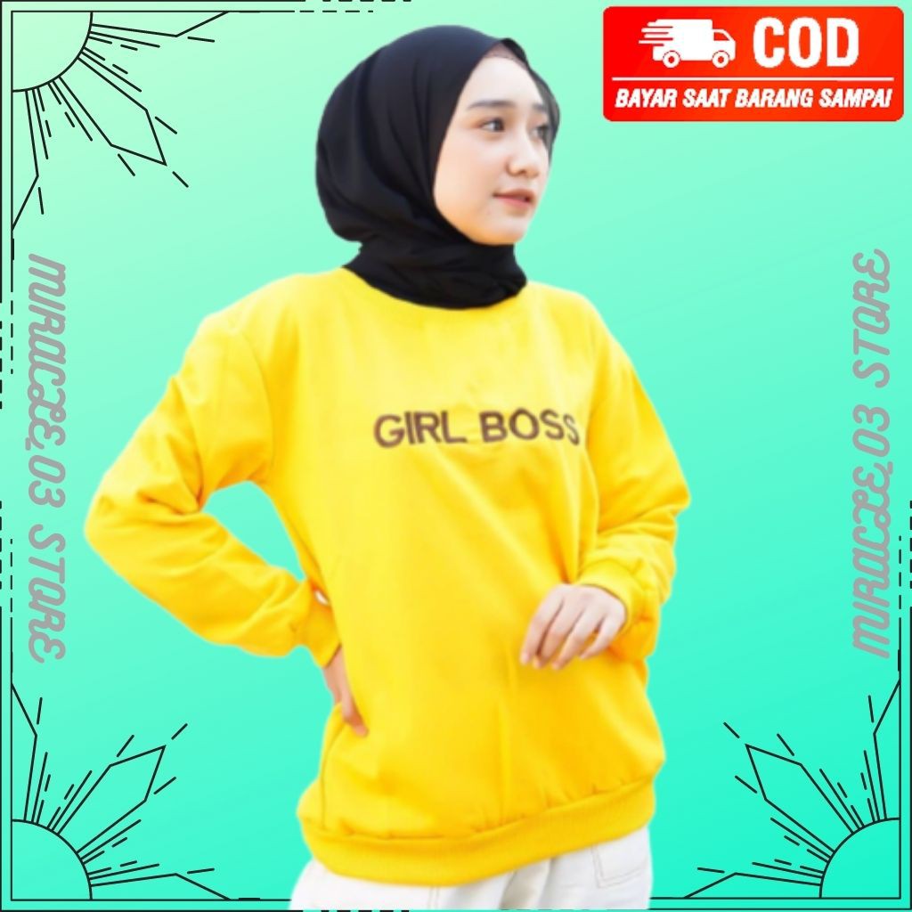 Sweater Hudie Polos Distro Bandung Wanita Baju Switer Cewe Kekinian Tebal Terbaru GIRL BOSS