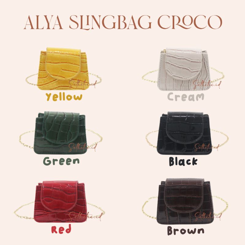Sethetic.id Aliya slingbag | Vintage mini croco | Tas selempang | Tas wanita | Fashion Bag
