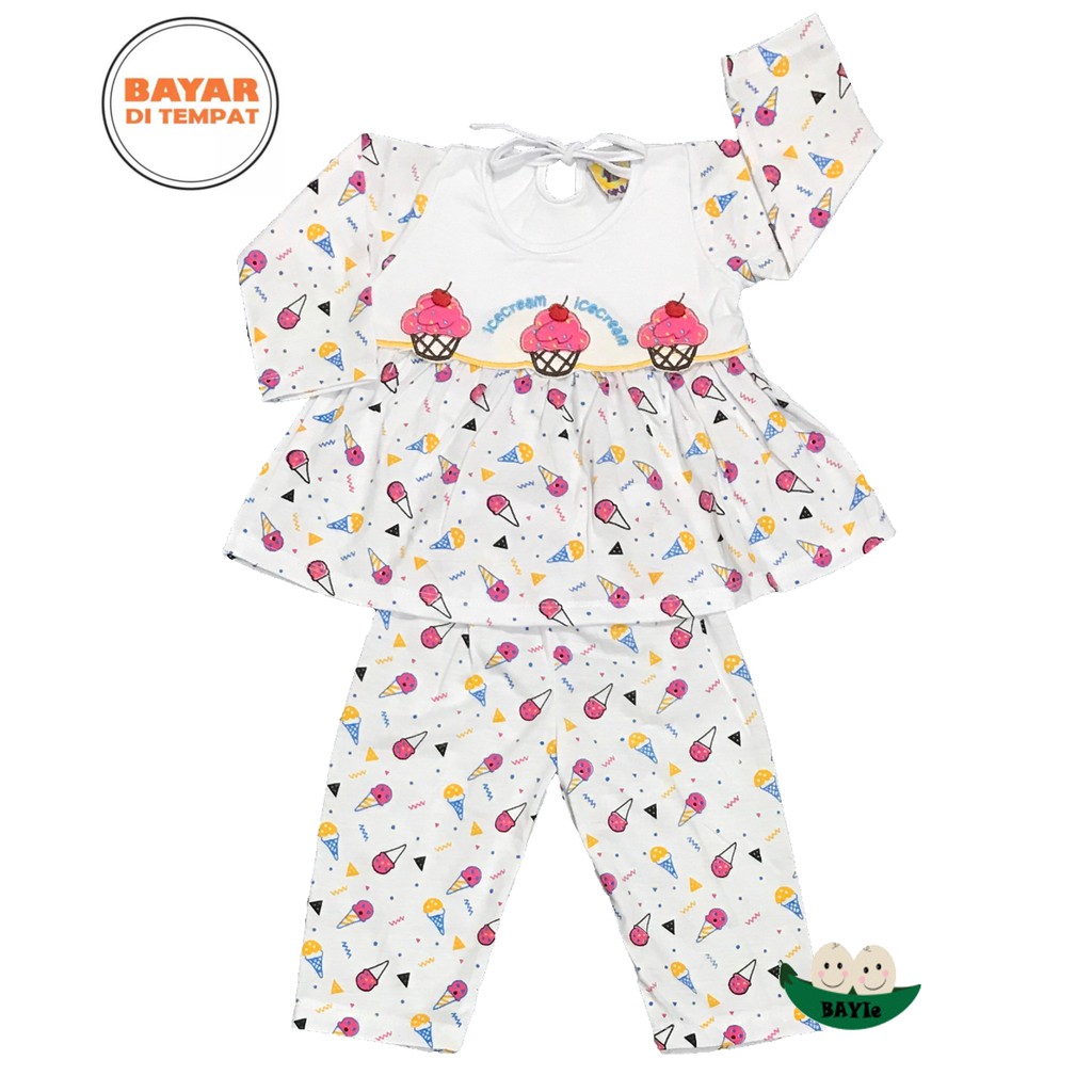 BAYIe - Setelan Baju Bayi/Anak Panjang Perempuan motif ICE CREAM COOL BABY usia 0 - 12 bulan