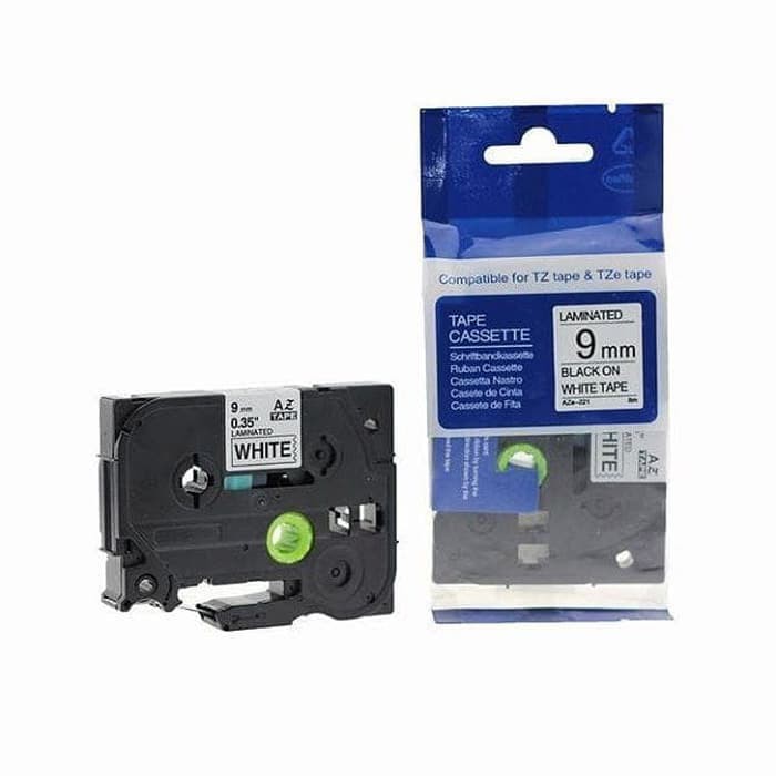 

AZe-221 9mm Black on White Compatible Tape