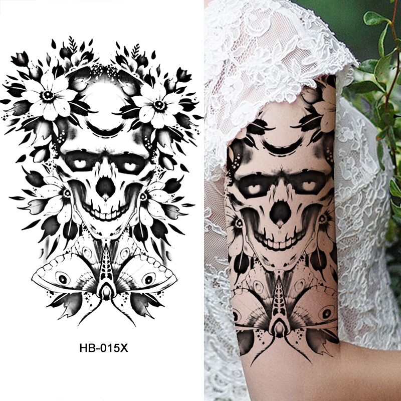 【BTI】Warna sementara tato palsu karakter stiker tato tahan air tengkorak badut halloween hitam