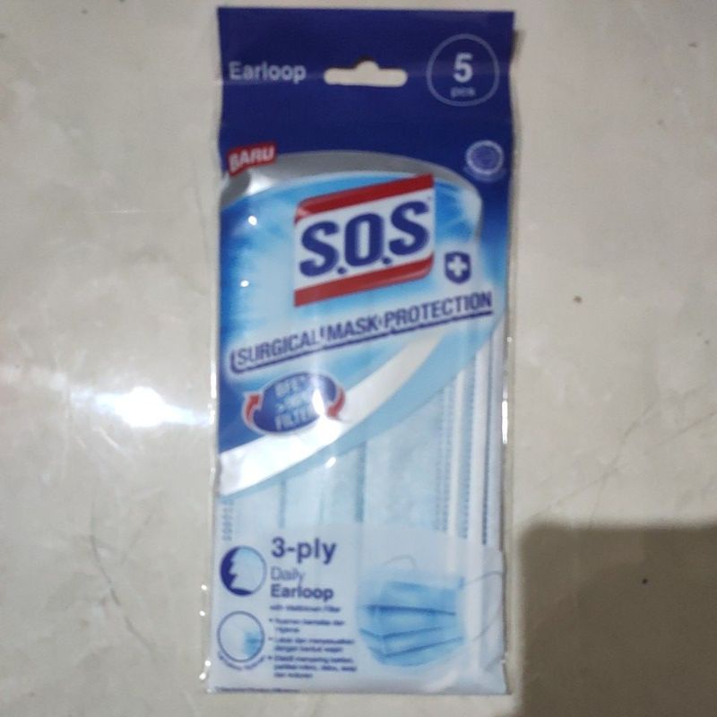 sos surgical mask 3ply 5pcs earloop
