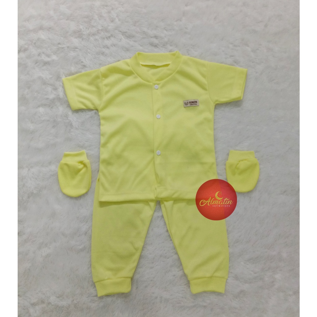 3 Pcs Setelan Baju Bayi Pendek + Sarung Tangan Bayi / Piyama Pendek / Setelan Bayi Newborn Almatin